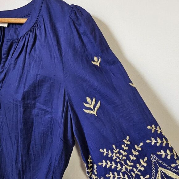 LIKE NEW UMGEE ELECTRIC BLUE SPLIT V NECK EMBROIDERED SLEEVES SHORT DRESS L - Picture 9 of 13